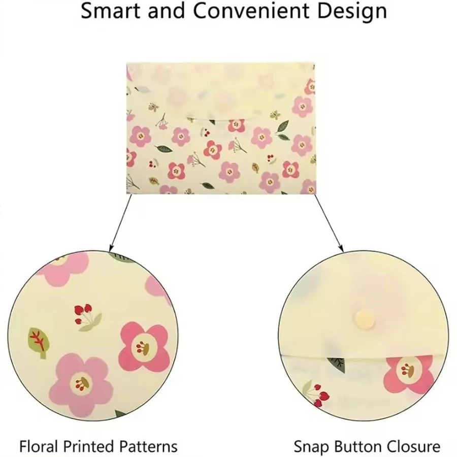 Cute Floral A4 File Folder Button Closure Waterproof Document Organizer School Office Stationery Lightweight Gift For Students