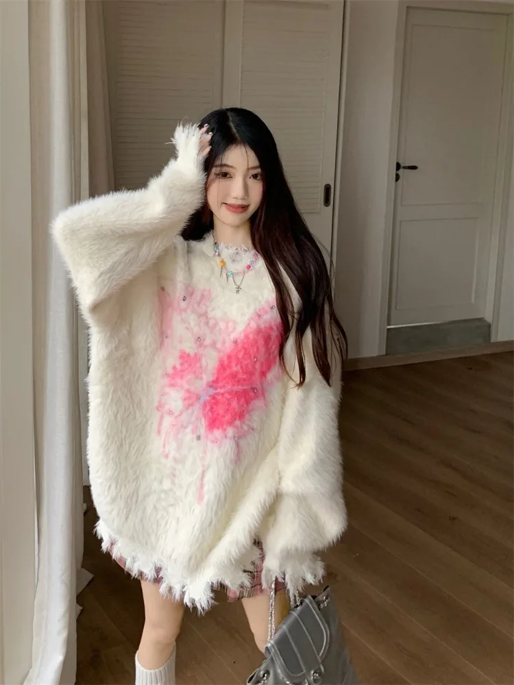 QWEEK Y2k Coquette Butterfly Sweater Women 2024 Autumn Winter Fashion Knit Knitted Japanese Harajuku Kawaii Cute Pullovers Tops