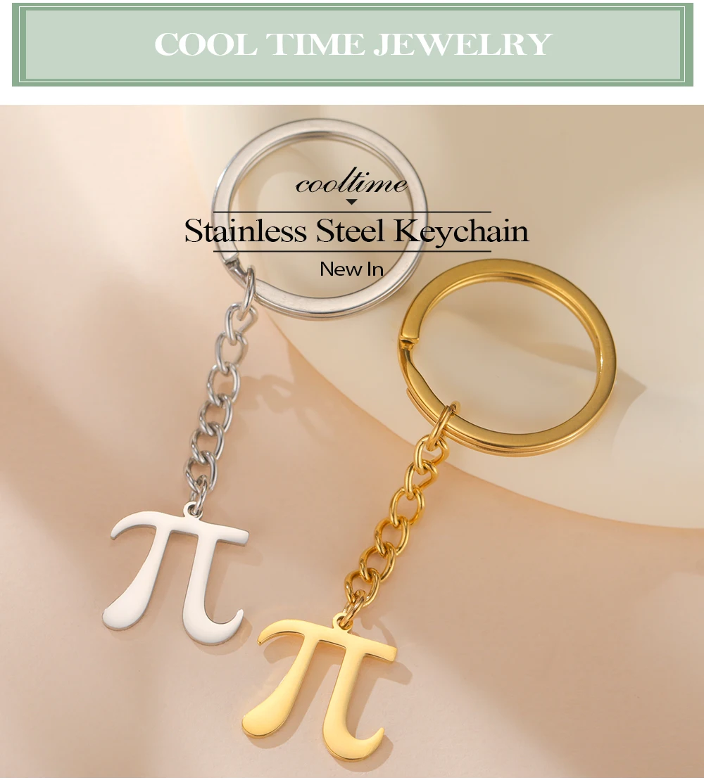 COOLTIME Mathematischer Pi-Symbol-Anhänger, Schlüsselanhänger, Edelstahl, 3.14, Mathe-Schild, Schlüsselanhänger, Schmuck, Geschenk für Mathe-Liebhaber, Lehrer – Detail 3
