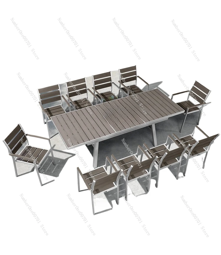 Garden table and chair combination outdoor telescopic table plastic wood leisure aluminum alloy outdoor table and chair