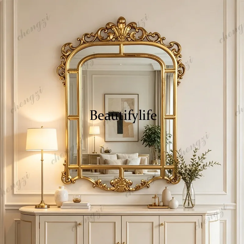 French washstand mirror retro carved bathroom mirror wall-mounted American makeup mirror