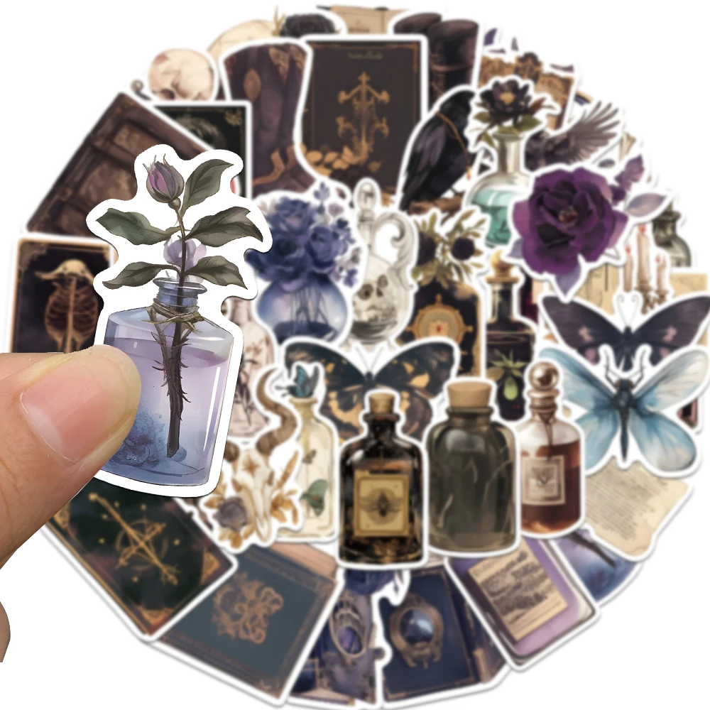 50개 다크 아카데미아 스티커, 미적 다크 아트 물병 비닐 방수 데칼 (불렛 저널, 노트북, 스케이트보드, 기타용)