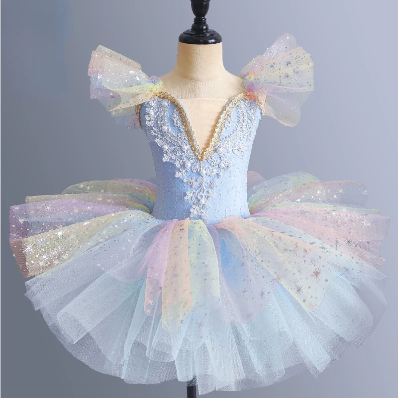 Vestido de baile de Ballet con purpurina para niños, Ropa de baile del lago de los cisnes para niñas, tutú de Ballet profesional, vestido de princesa de bailarina