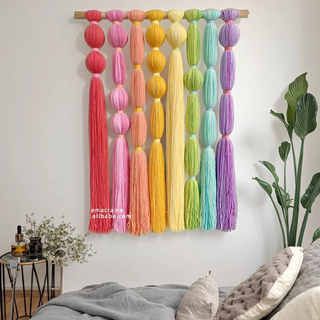 Macrame Wall Hanging Boho Wall Art Colorful Tassel Decor Romantic Gift for Bedroom Living Room Home