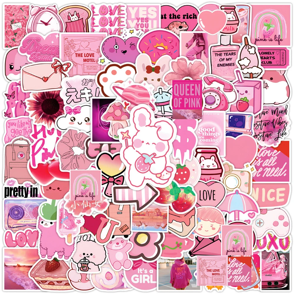 

10/30/50/100pcs Cartoon Cute Pink Stickers Ins Style Aesthetic Girls Sticker for Luggage Laptop Water Bottle Decals Decoration