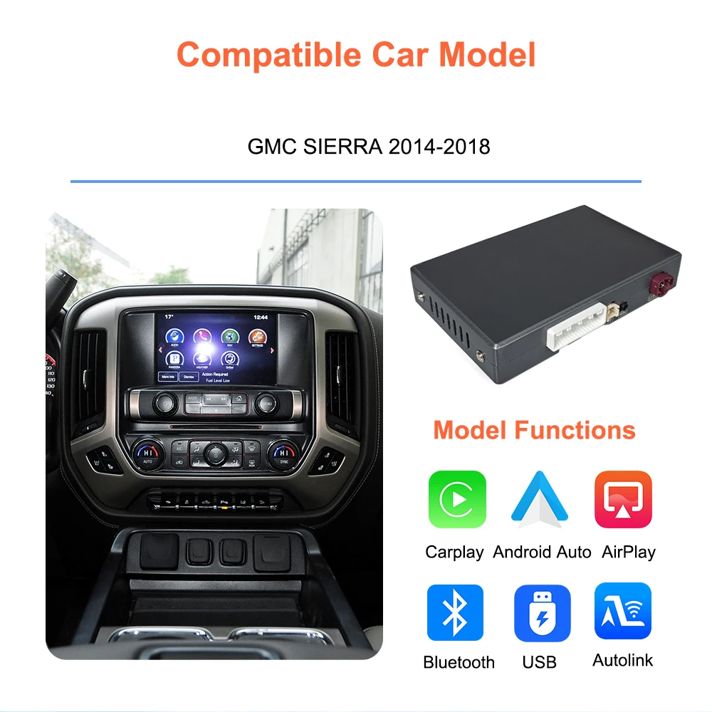 Bonroad Wireless Carplay Android Auto Smart Decoder Box für GMC Sierra 2014-2018 Schnittstelle Airplay Mirror Link Modul Bluetooth – Detail 3