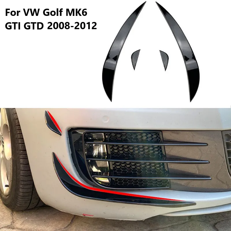 1 Pair Front Bumper Air Knife Grille Blade Exterior Tuning Modification Accessories For Volkswagen Golf MK6 GTI GTD 2008‑2012