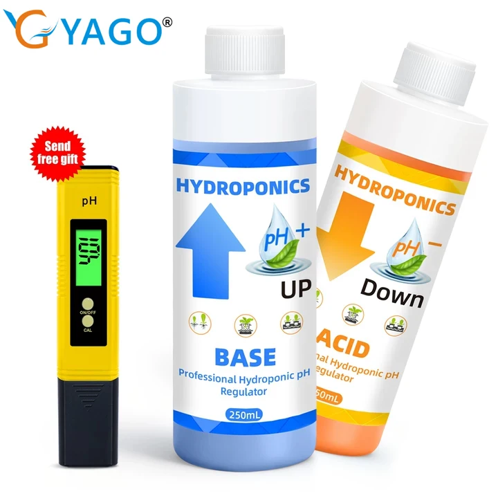 YAGO 250ml/100ML General Hydroponic pH Control kit with pH Meter Gift pH Up and Down Solution pH Regulator for Healthy Plants