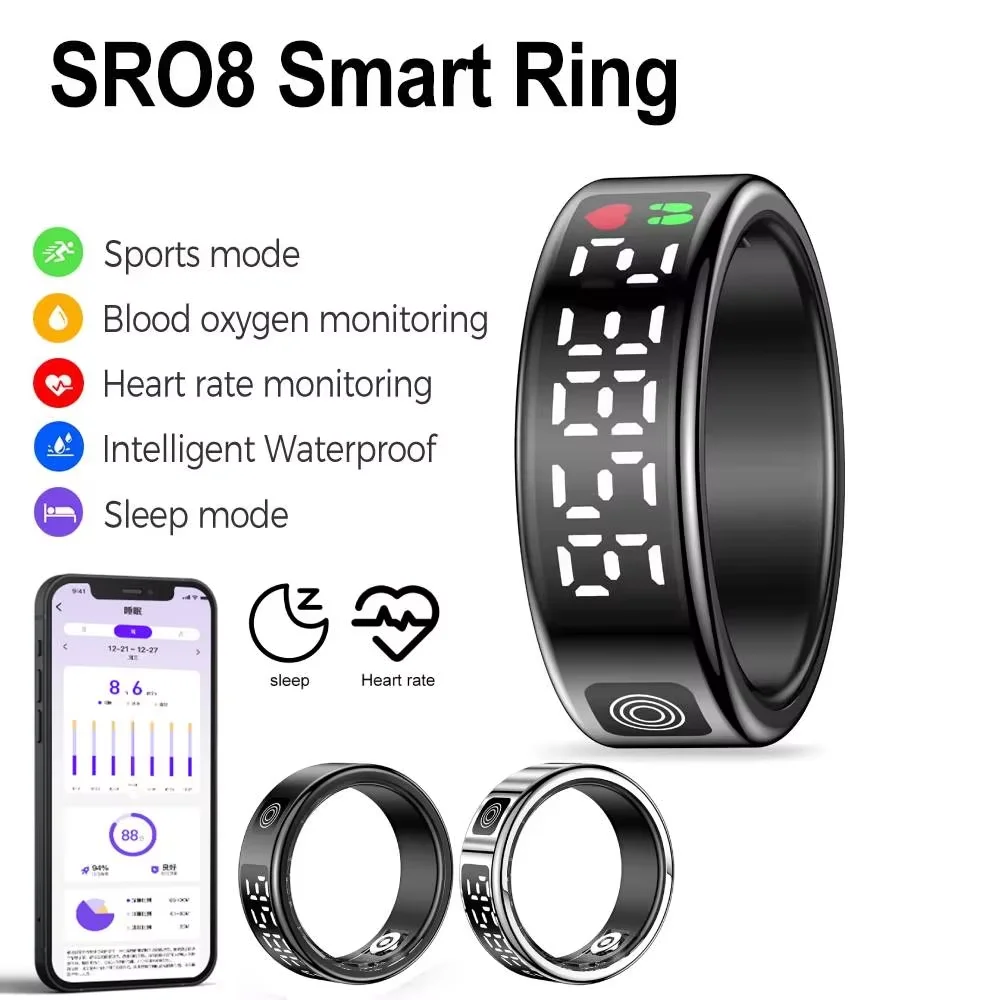 RS08 Smart Ring 5ATM Waterproof Fitness Tracker Bluetooth-Compatible 5.1 Heart Rate Blood Oxygen Sleep Monitoring for Men Women