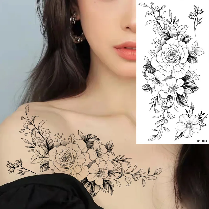 500Pcs Sexy Flower Bird Temporary Waterproof Tattoo Sticker Girl Rose Snake Dreamcatcher Cross Body Arm Sleeve Chest Fake Totem