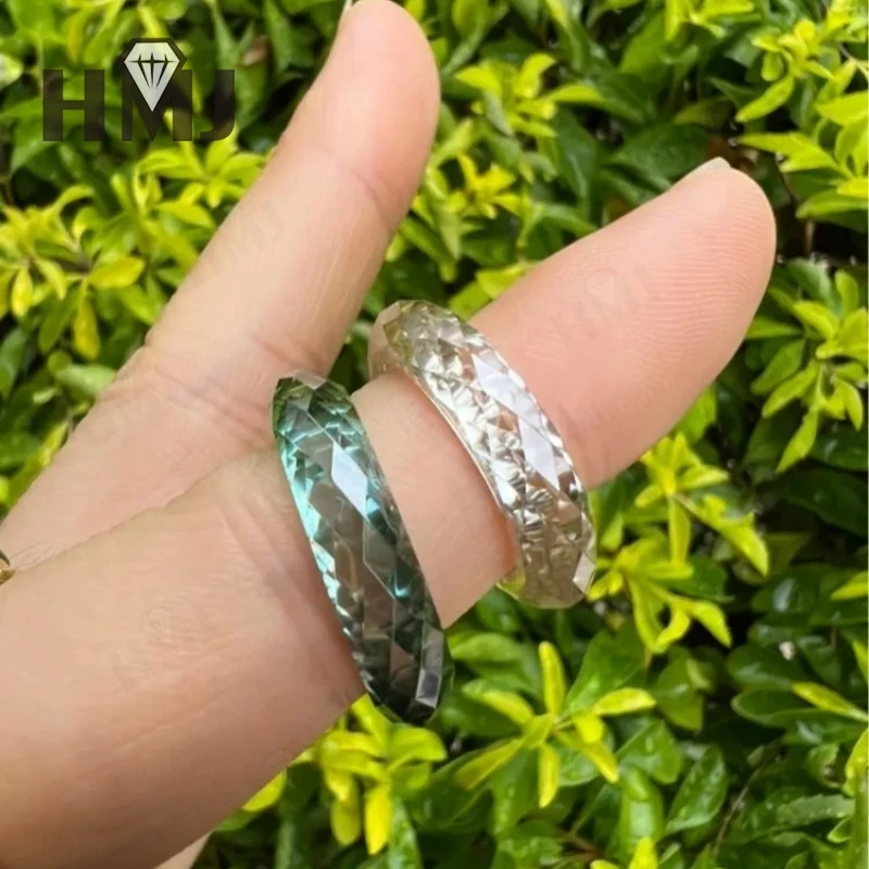 올 루비 엄지 반지 풀 모이사나이트 그린&샴페인&화이트&블랙 플레인 밴드 기념일 선물 인증서 포함 무료 목걸이 증정