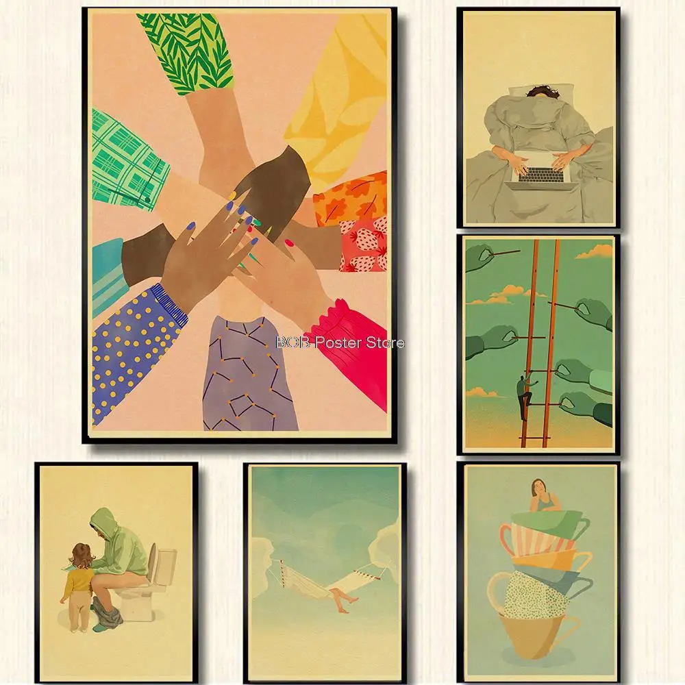 الشمال الفن الحديث الرجعية كرافت ورقة الديكور ملصق ، شخصية الوحدة ، حياة العمل ، غرفة المنزل ، مقهى ، مكتبة ، جدار مائي ، الموضة #1