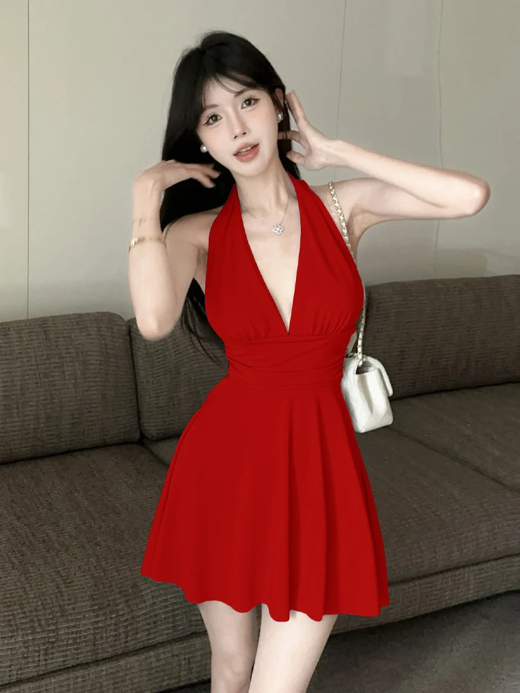 

Sexy Sweet ort Dr Deep V Ne Small Size Belted Bal a Line Skirt for Young Women Summer Season Svel Dr