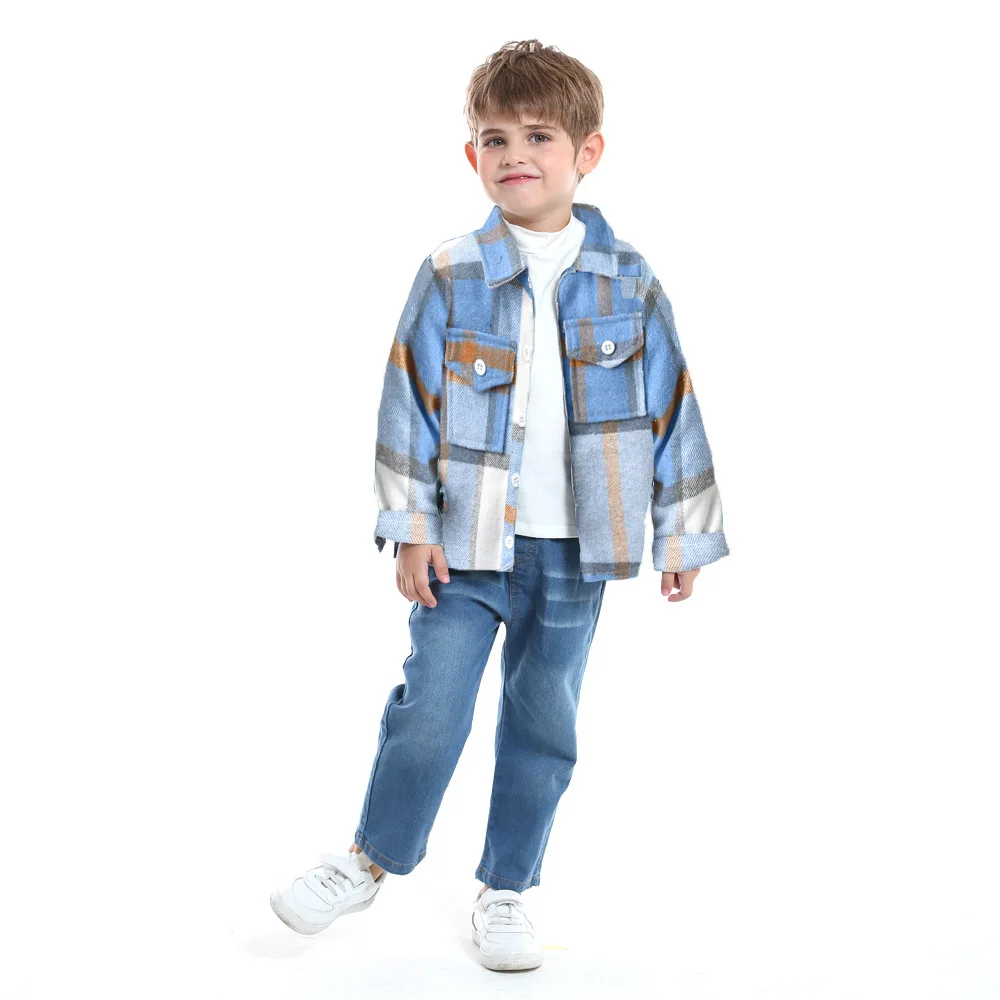 

Kid Multi Style Plaid Shirt Jacket Checks Front Button Down Pockets Boy Girl Long Sleeves Children Casual Top Unisex Preppy