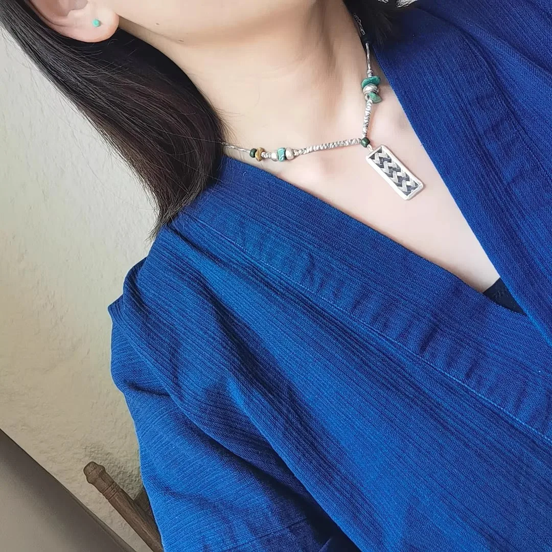

Vintage Navajo Inspired Handmade Woven Choker Natural Stone Pendant Necklace Designer Boho Jewelry For Women