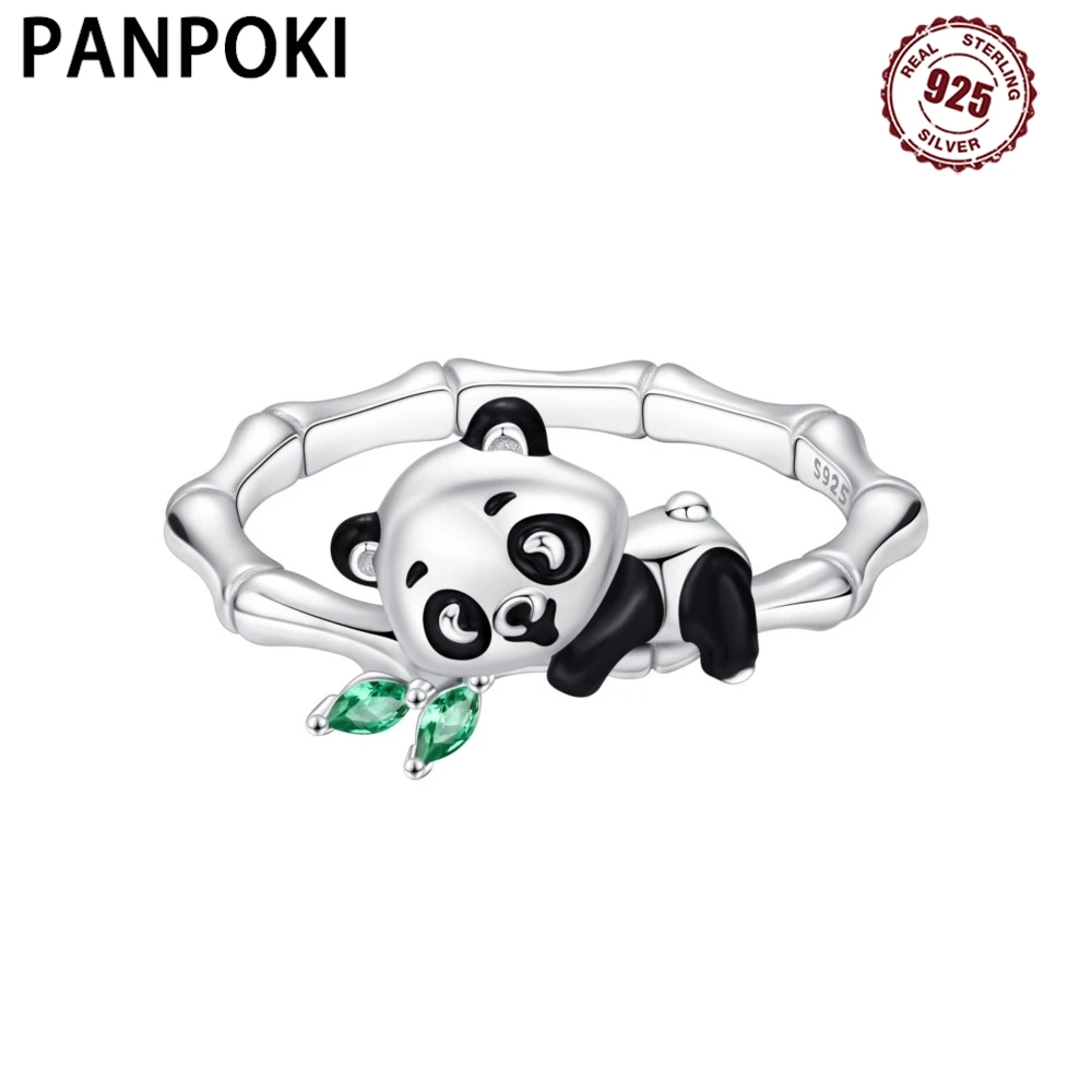 PANPOKI S925 Sterling Silver Panda Animal Closed Ring For Women Finger Ring Personality Jewelry Party Trendy Gifts