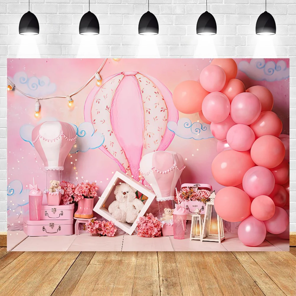 Newborn Baby 1st Birthday Backdrop Pink Blue Balloon Girl Boy Baby Shower Cake Smash Photography Background Decor Photo Studio