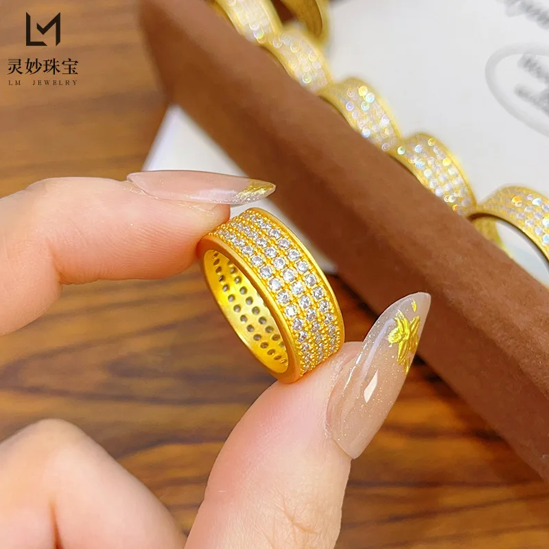 

Роскошные ювелирные изделия из настоящего золота 9999 24 карата, трехрядное кольцо с бриллиантом, твердая звезда, полная звезды, кольцо в стиле ретро, простой подарок для подруги