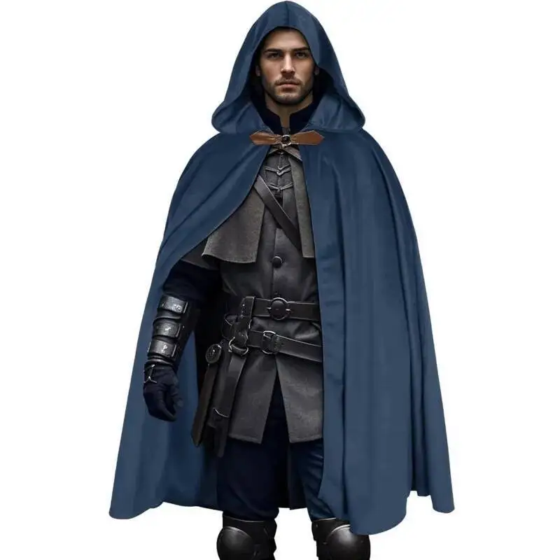 Halloween Medieval Velvet Hooded Cloak Renaissance Cape With Hood Vintage Capelet Sorcerer Costume Cosplay Knight's Cloak