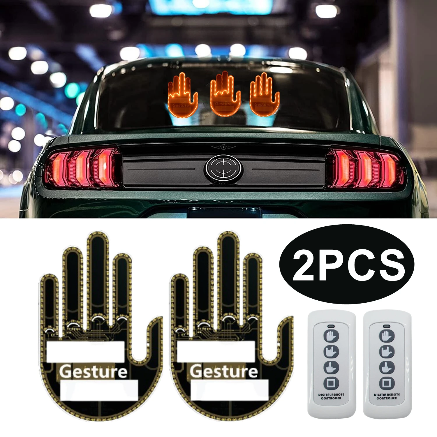 

2PCS Car Finger Light LED Hand Middle Finger Light Gesture LED on The Car Window Funny Car Finger Light with Remote