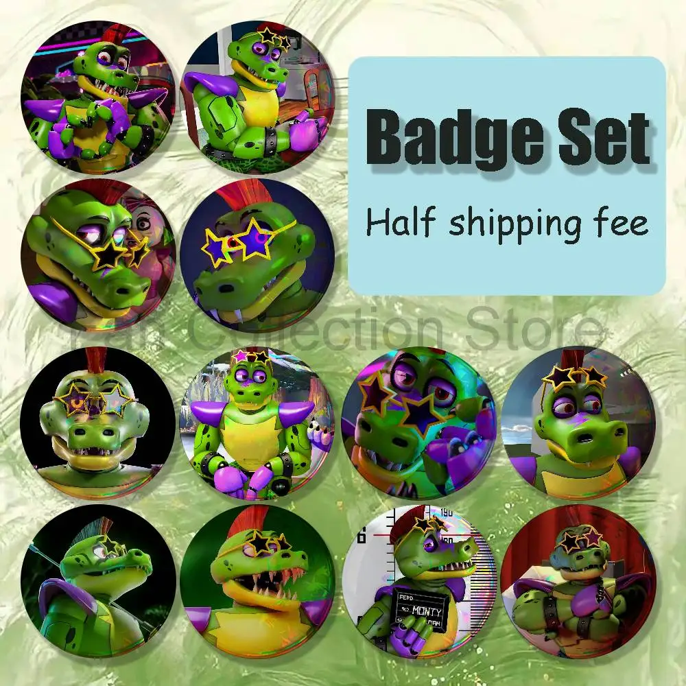 FNAF S-Security Breath Montgomery 4-piece set Enamel Pins Badge Fashion Jewelry Accessories Round Snap-in Brooch on Backpack