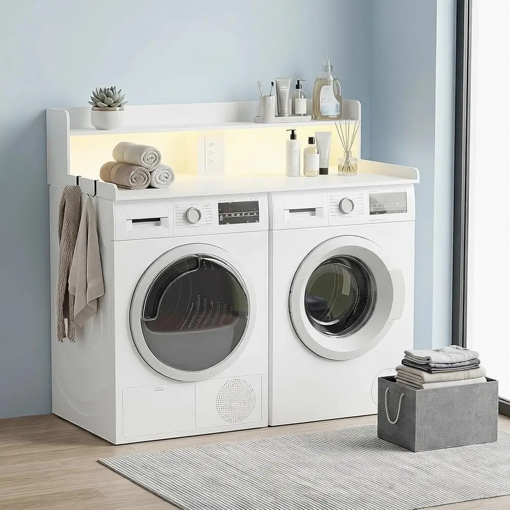 

2-Tier Washer Dryer Countertop with Power Outlet & LED Lights,Large Laundry Countertop or olding Clothes,Washer and Dryer Topper