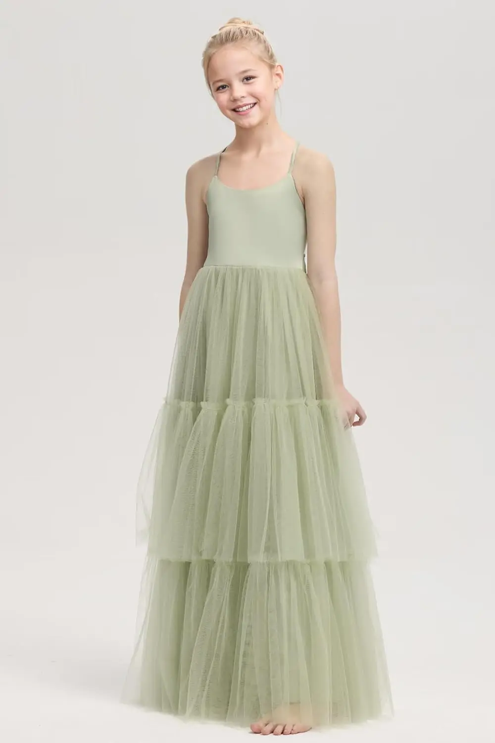 웨딩용 A라인 플라워 걸 드레스, 여아용 스파게티 스트랩 파티 드레스, 튤 프린세스 프롬 볼 가운