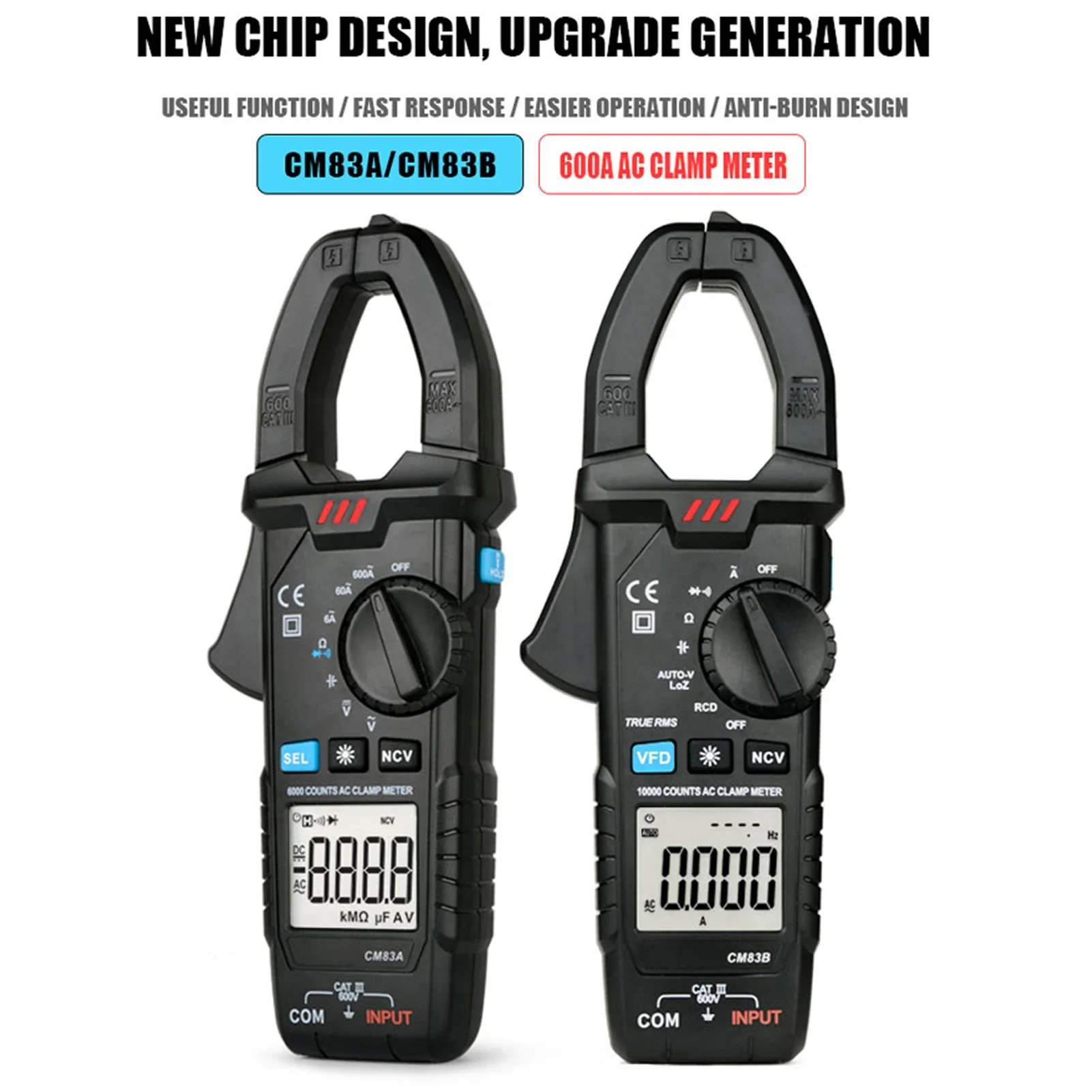 

Цифровой токоизмерительный клещевой мультиметр MESTEK 600А для измерения переменного тока, 600В переменного/постоянного тока, измерения емкости, с функцией удержания данных, подсветкой и NCV-тестером