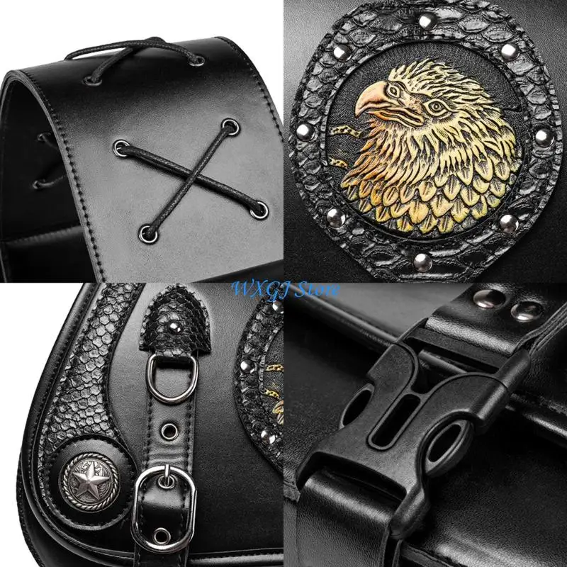 

37JE 1 Pair Motorcycle Tool Bag Retro Punk Saddlebag Waterproof PU Side Bag Travel Luggage Bag Over Saddles Bag