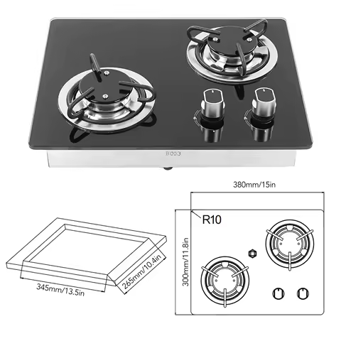 Yacht Gas Stovetop RV Gas Stove 2 Burners 1.8Kw Power Tempered Glass Panel Easy to Clean Gas Cook Top for Boat Caravan Camper