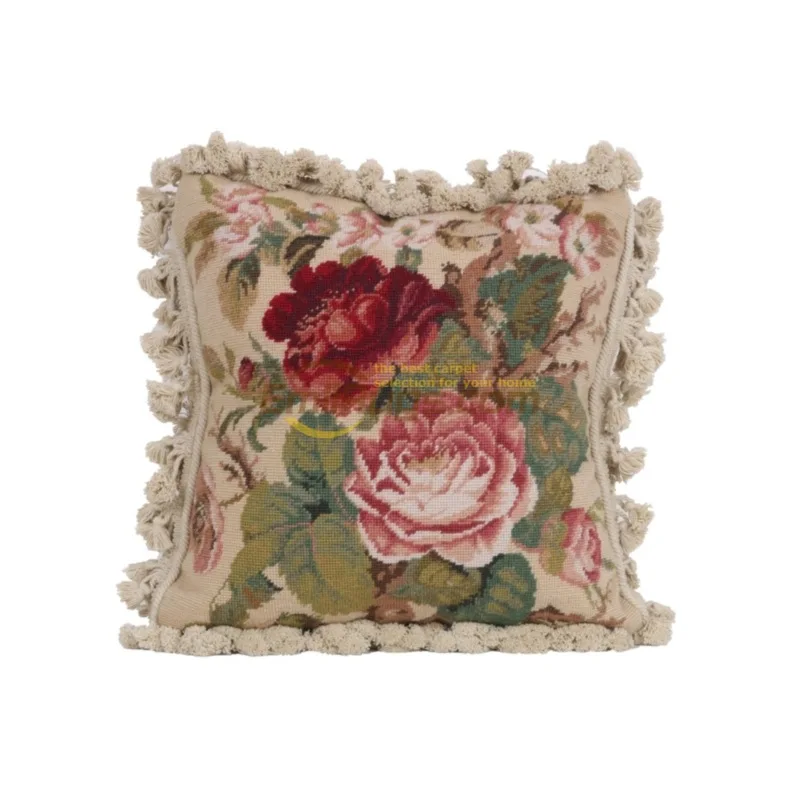 Wool woven embroidered throw pillow, handcrafted from New Zealand wool without core