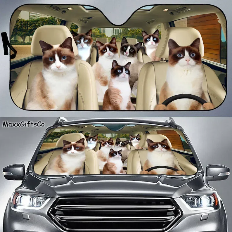 Snowshoe cat Car Sun Shade, Cats Windshield, Family Sunshade, Cat Car Accessories, Car Decoration, Gift For Dad, Mom