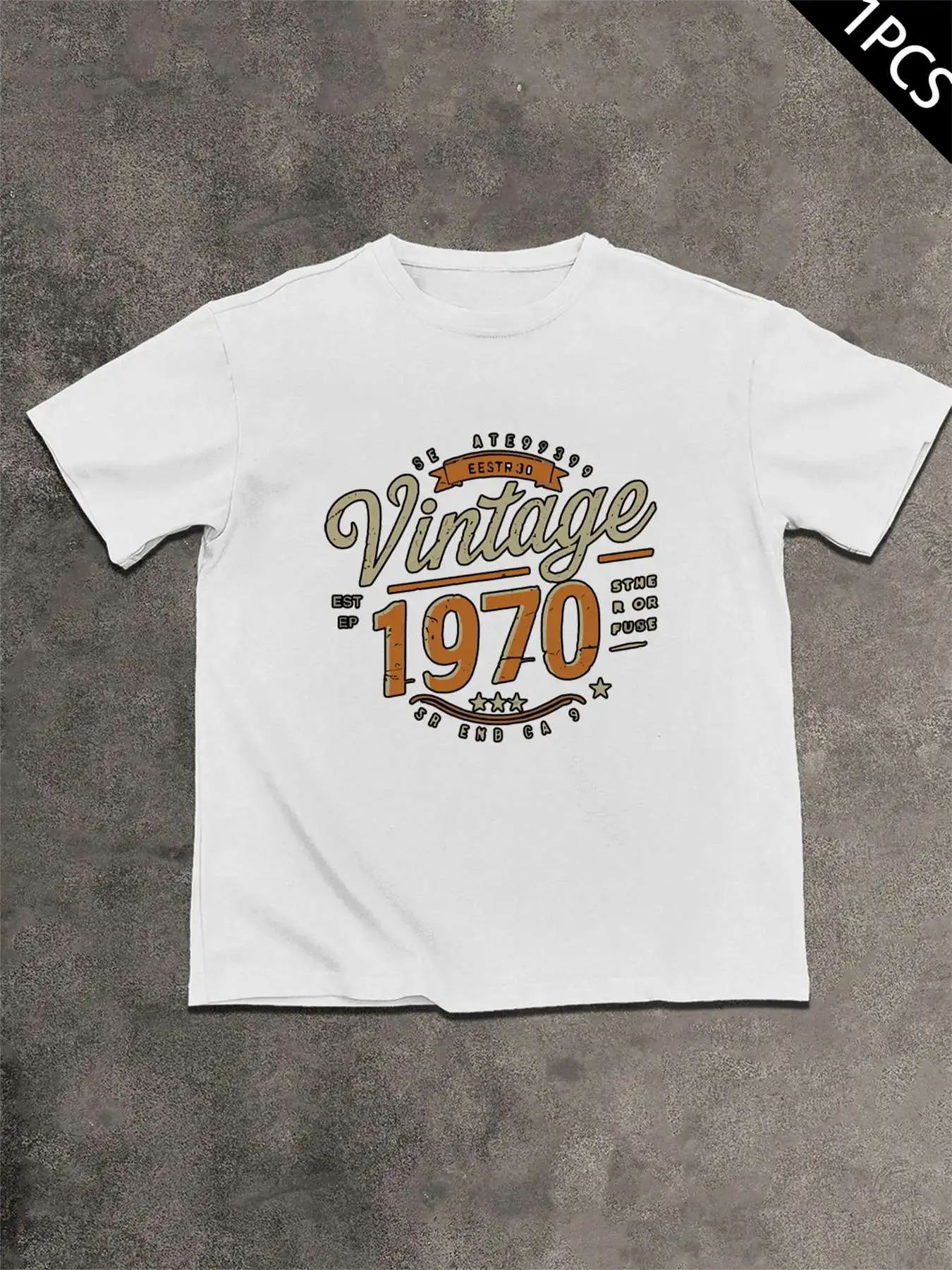 خمر 1970s نمط المحملة الرجال 220gsm جديد الصيف عادية طاقم الرقبة القطن الخالص قصيرة الأكمام تي شيرت