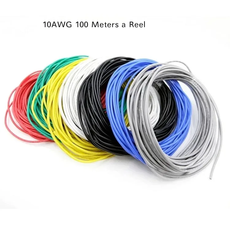 100 م #   10AWG خاص لينة سلك السيليكون مقاومة للحرارة 200 درجة 600 فولت طائرة نموذجية سلك توصيل بطارية الليثيوم