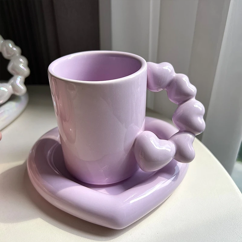 2023 Creative Heart-shaped 3D Coffee Cup Ceramics Mugs Breakfast Water Bottle Best Gift For Lovers