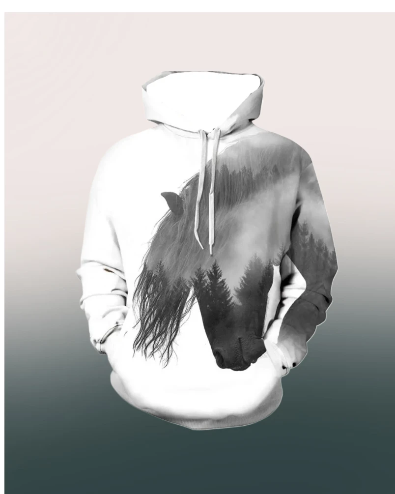 

2025 New Fashion Autumn Men's Hoodies 3D Printed Men's Animal Horse Hoodie Sweatshirts Loose Fitting Pullover Casual Sweatshirt