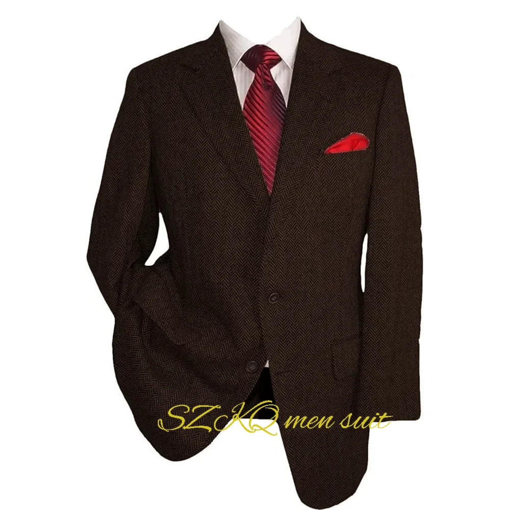 Tweed Blazer Men Vintage Casual Herringbone Tweed Suit Jackets Two Button Notch Lapel Wool Blend Sports Coat