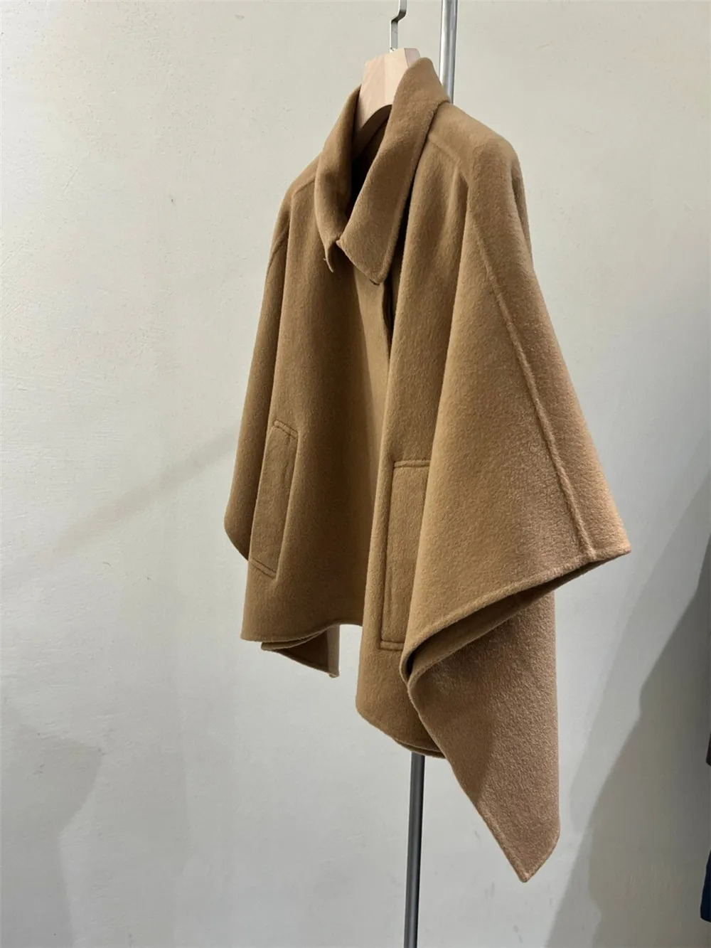 Women's Cashmere Cape Coat, Short Trench Coat, Turn-Down Collar, Casual Jacket, Female Clothing, Fall, Winter