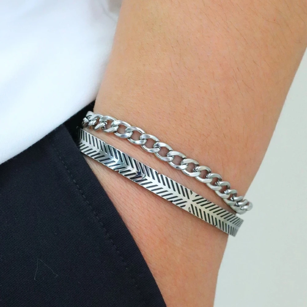 

Men Bracelet Men Cuban Chain Link Chain One Set,Hand Bangle for Men Boy's,Men Fashion, Christmas Gift