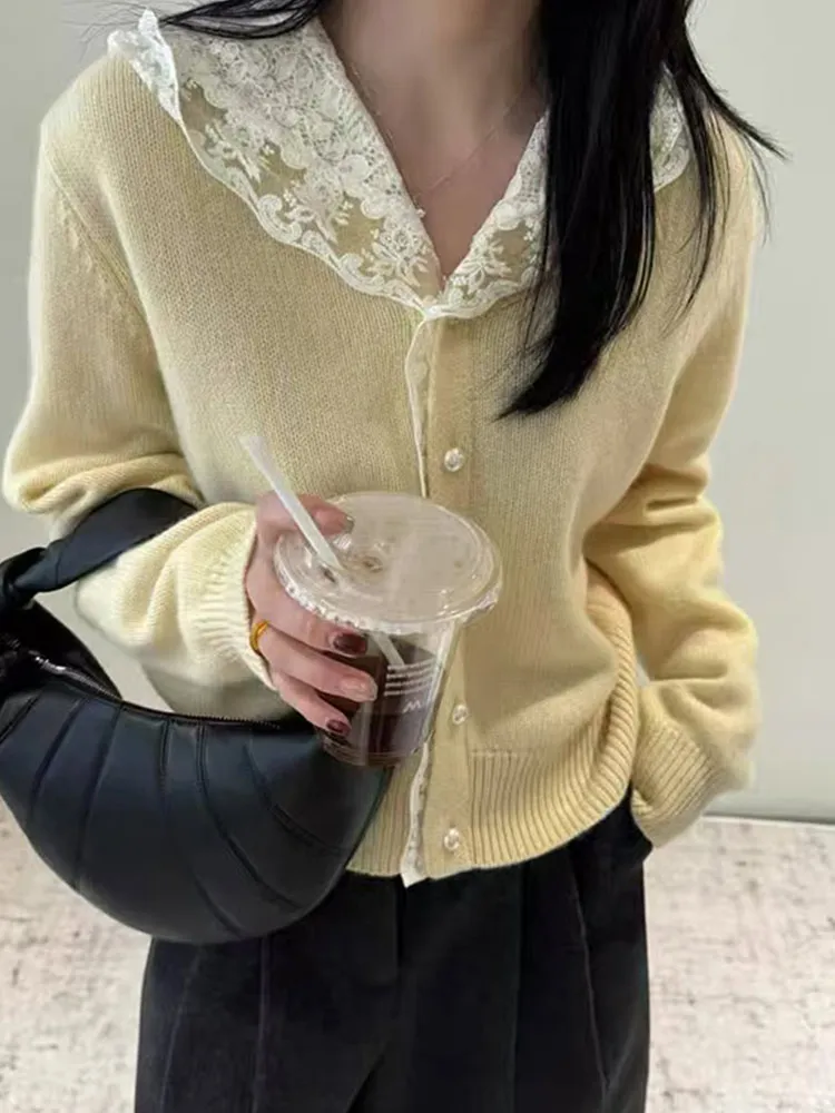 

Милое осеннее модное кружевное вязаное открытое кардиган с капюшоном, длинный свитер свека, удобное корейское шерстяное пальто