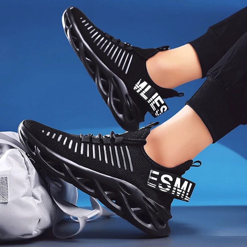 

Мужская спортивная обувь, сетчатая вязаная верхняя эластичная обувь, удобная посадка, дышащая легкая обувь, летняя повседневная прогулочная обувь