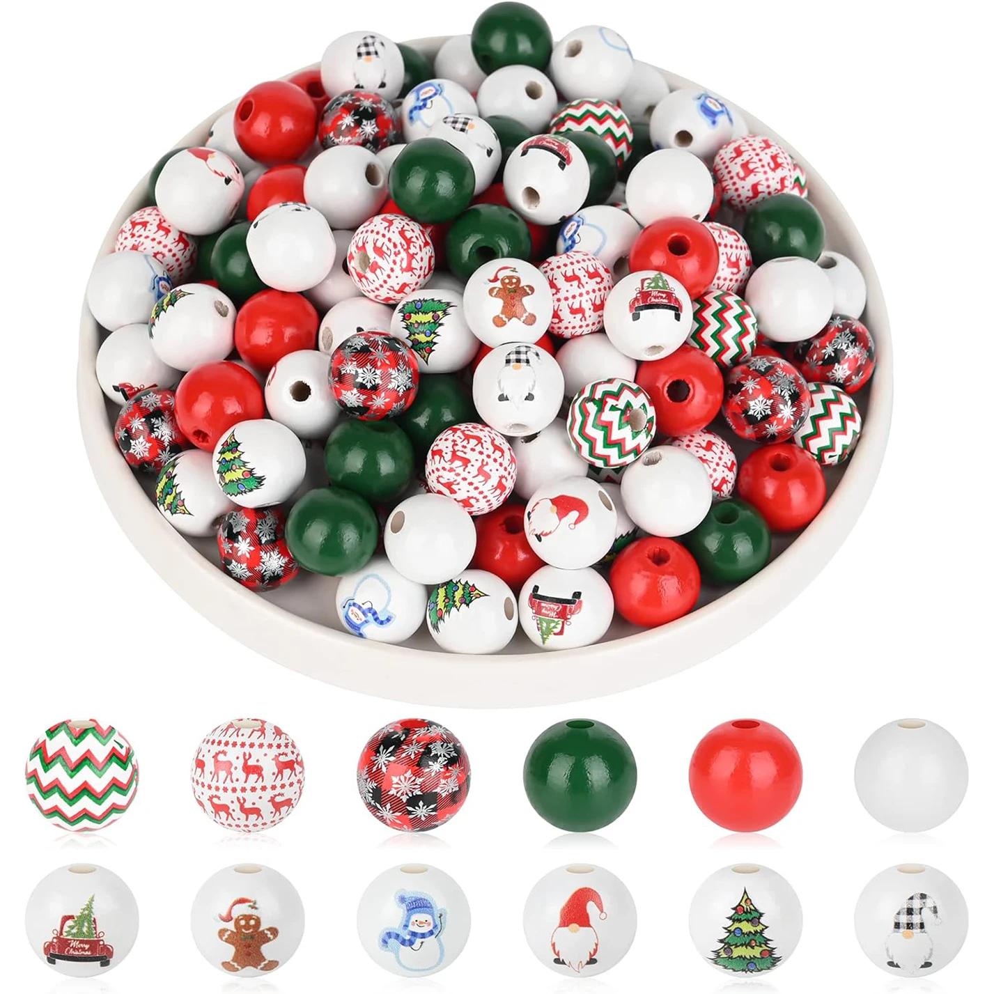 50Ppcs Mixed Christmas wooden beads for crafts gift DIY Bracelet Beads for Jewelry Making