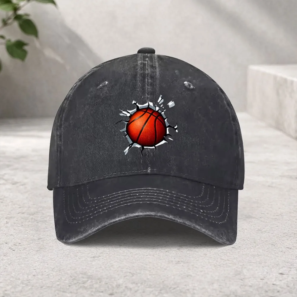 Torn Crack Wall Basketball Graphic Vintage Distressed Washed Dad Hat Washed Headwear Men Women ﻿