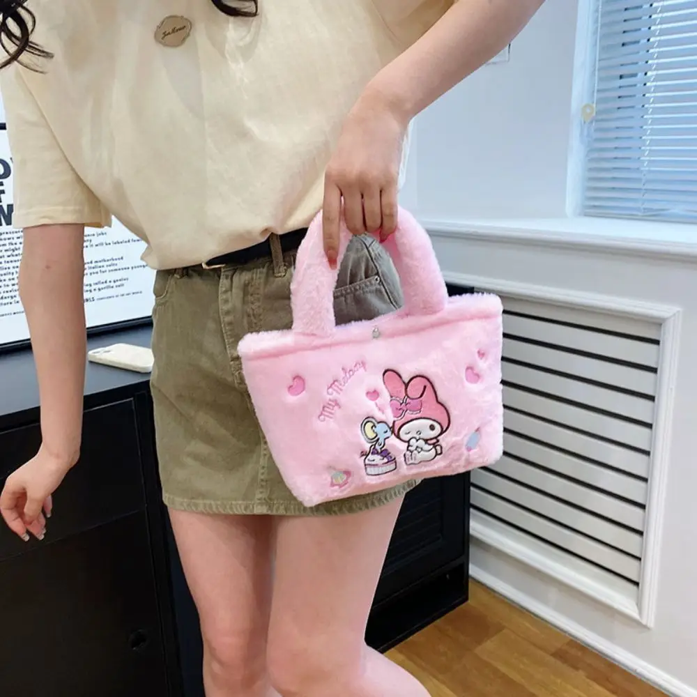 Anime Sanrio Hello Kitty My Melody Cinnamoroll Kulomi Handbag Plush Shoulder Bag Soft Cosmetic Bag Coin Purse Christmas Gifts
