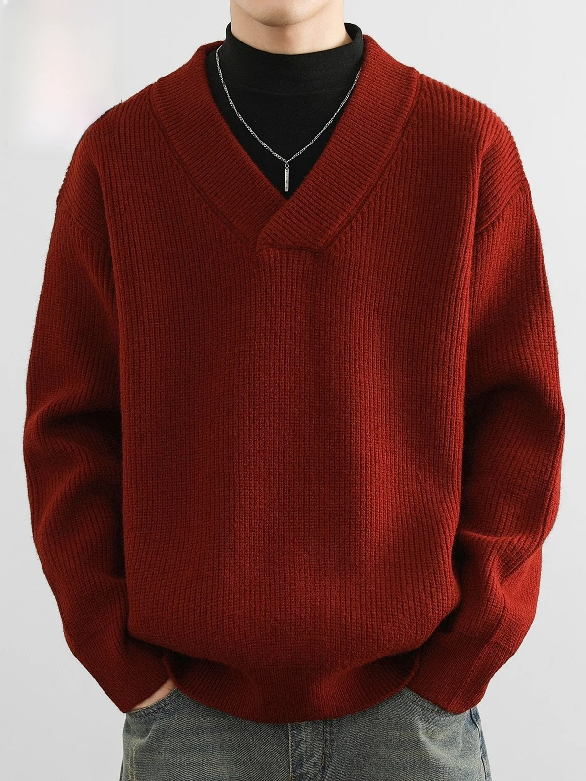 

Мужской трикотажный свитер с V-образным вырезом, свободный, повседневный, теплый, зимний, новый, модный, удобный, дышащий, из смеси полиэстера и нейлона
