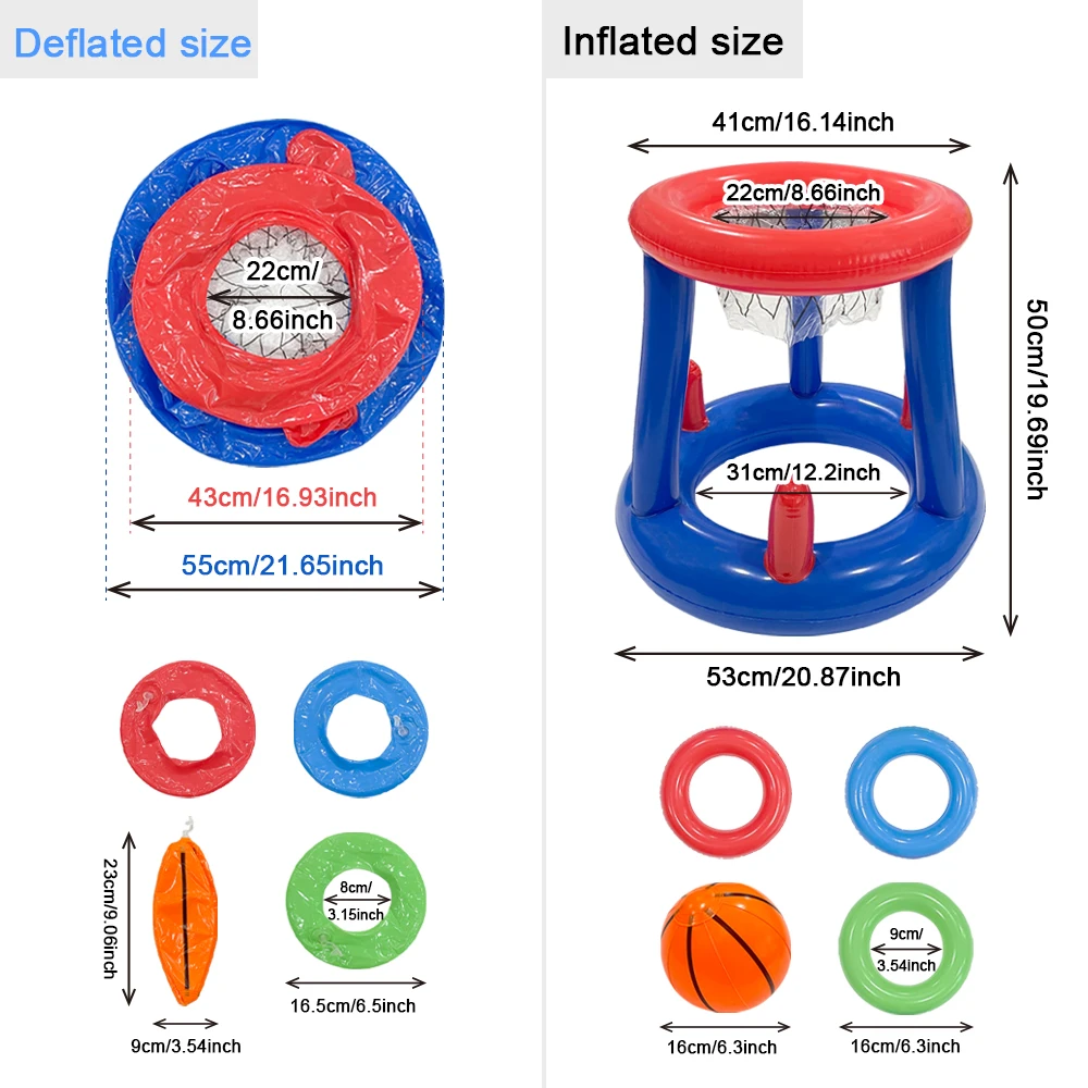 رف كرة سلة أزرق قابل للنفخ مع حلقات ، دعامة لعبة رمي ، إطارات كرة سلة مائية ، حفلة حمام سباحة ، 1 *