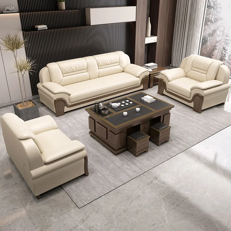 Business Reception Lounge sofa Genuine Leather Rest Furnishing Multi-Size Matching Accent Seating Set for Office VIP Lobby