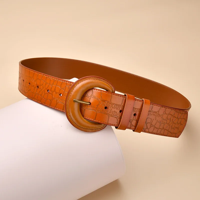 

Women's slim fashion wide belt to match jeans and trench coat waist belt all-match genuine leather belt