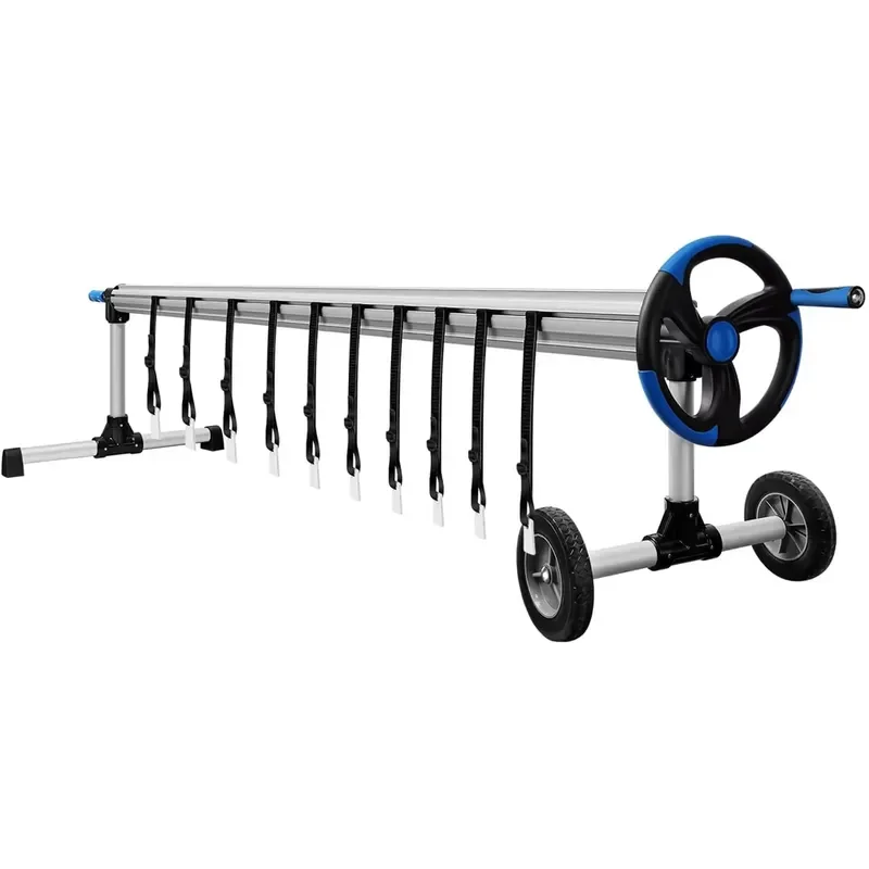 Inground Above Ground Swimming Pool Cover Reel Pool Cover Roller with Anodized Aluminum Stands and Solid Wheel