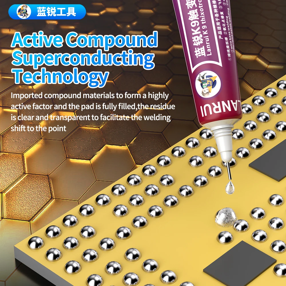 LANRUI K9 15ml Thixotropic De Sulfurization Paste for Fingerprint Route/Battery Seat/Tail Plug Welding Repair Desoldering Paste